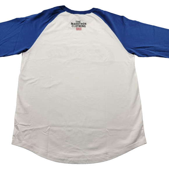 The Marathon Clothing Crenshaw Shirt Mens Small White Royal Raglan MRT88618 - Picture 2 of 10